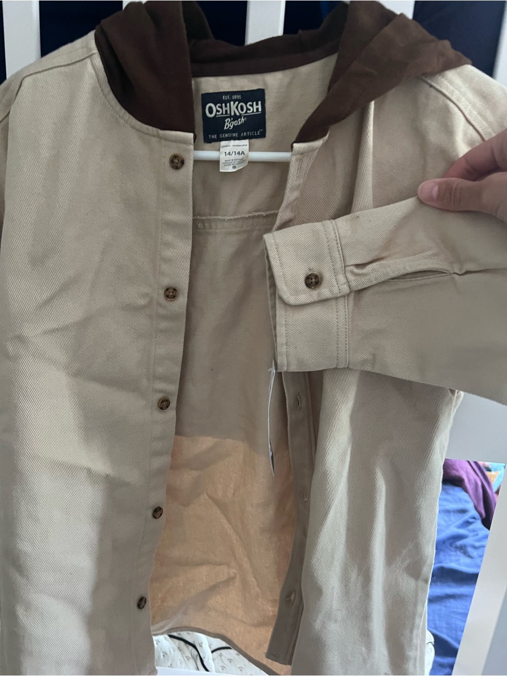 OshKosh B'gosh Cream Button-Up Jacket with Brown Hood